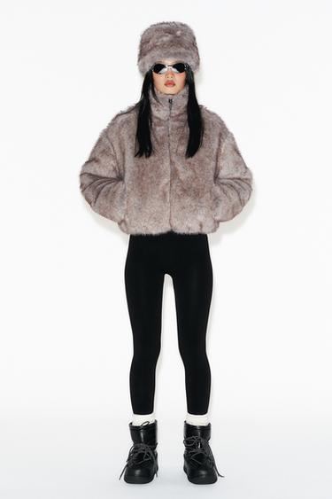 Zara SHORT COAT WITH FAUX FUR HOOD HEIQ XREFLEX™ TECHNOLOGY SKI COLLECTION - Light beige - Image 0