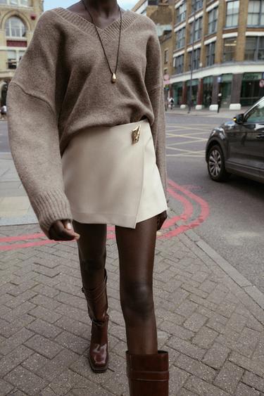 ASYMMETRIC SKORT WITH APPLIQUE - Bone by Zara - Image 3
