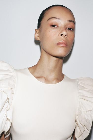 COMBINED RUFFLED DRESS WITH BELT - Ecru by Zara - Image 2
