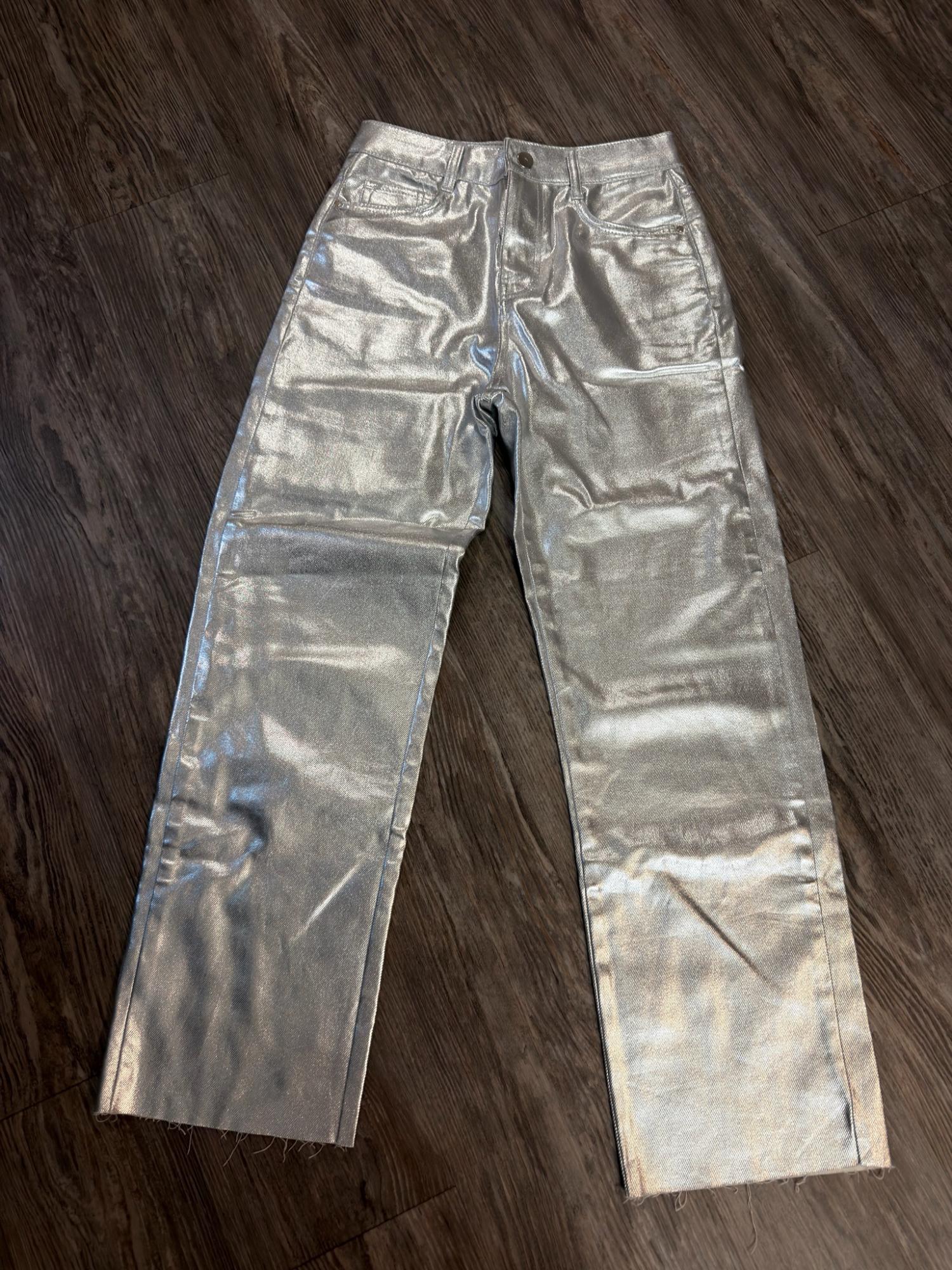 Z1975 HIGH RISE STRAIGHT CUT METALLIC JEANS SECOND HAND | Zara