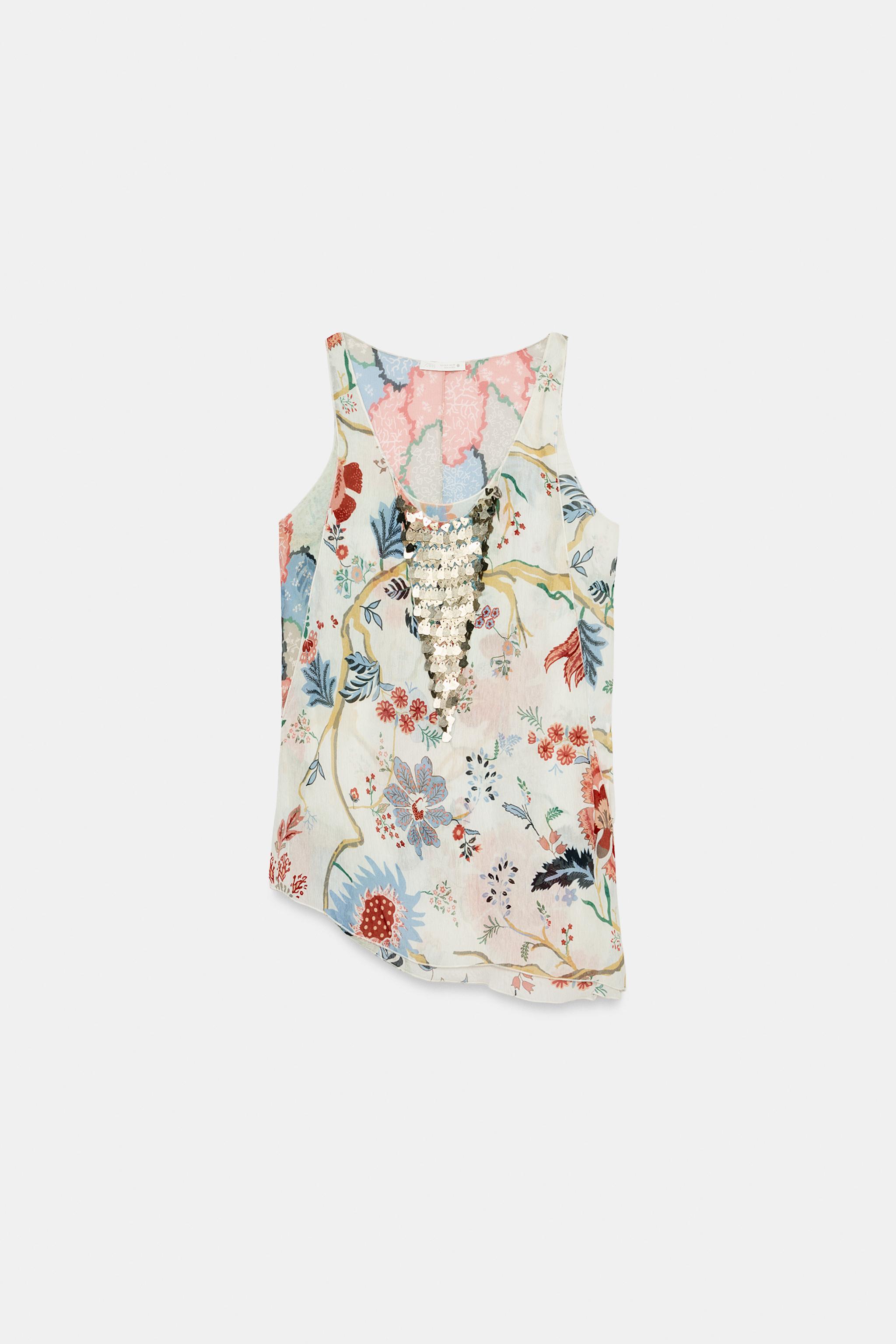 Женские рубашки Zara ZW COLLECTION BEADED PRINTED TOP — фото 6