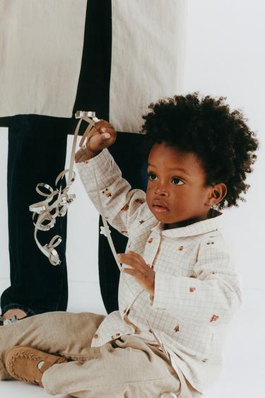 Zara PLAID SHIRT WITH EMBROIDERED DETAILS - Ecru