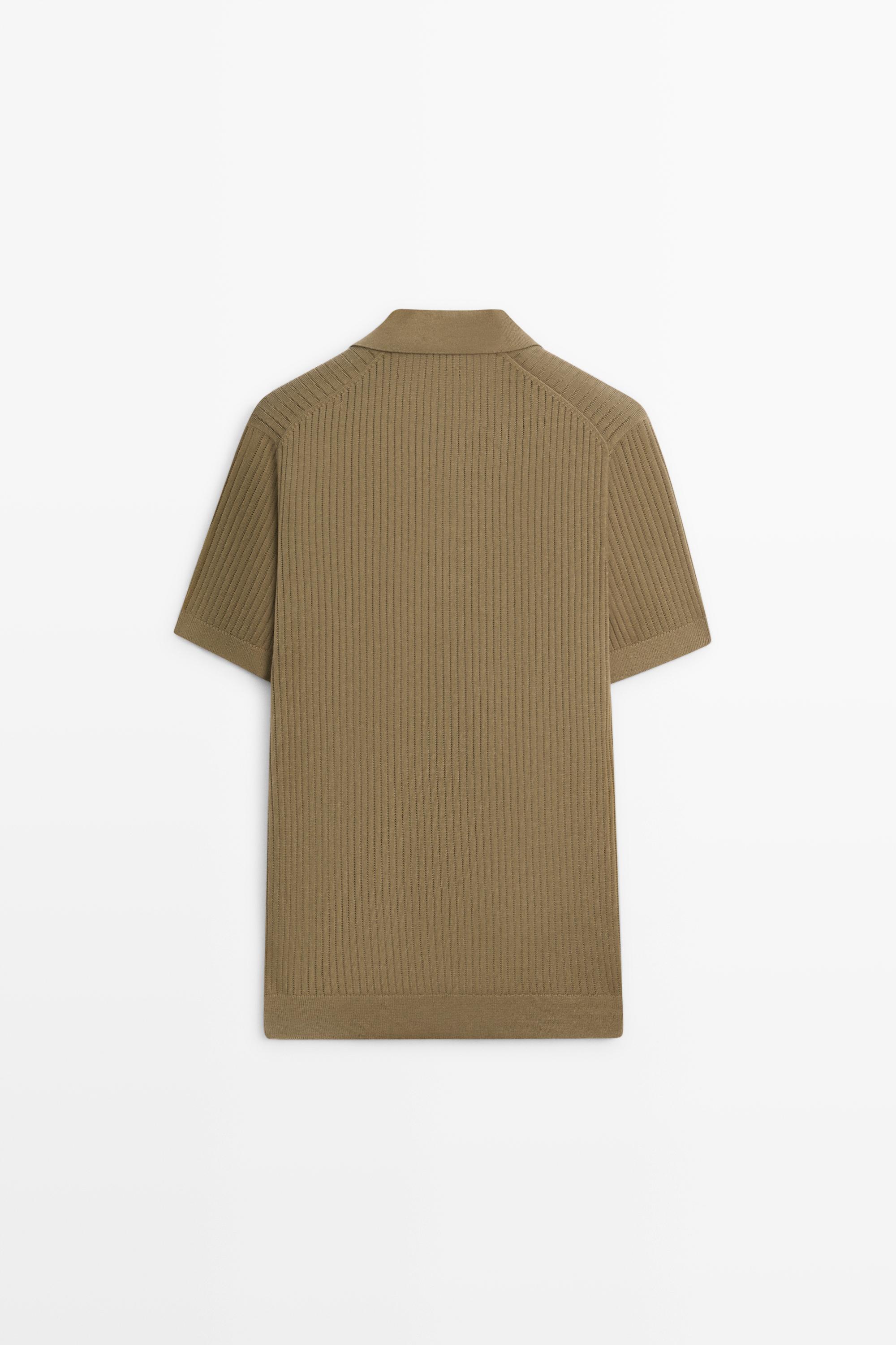 100% cotton ribbed knit polo sweater - Dark khaki | ZARA United States