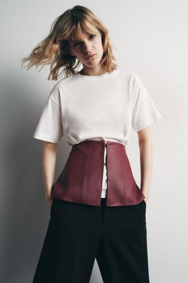 Zara FAUX LEATHER CORSET BELT - Maroon - Image 0
