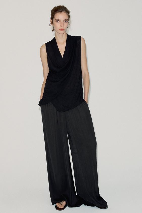 PANTALÓN FLUIDO CINTURA ELÁSTICA - Negro de Zara - Imagen 0