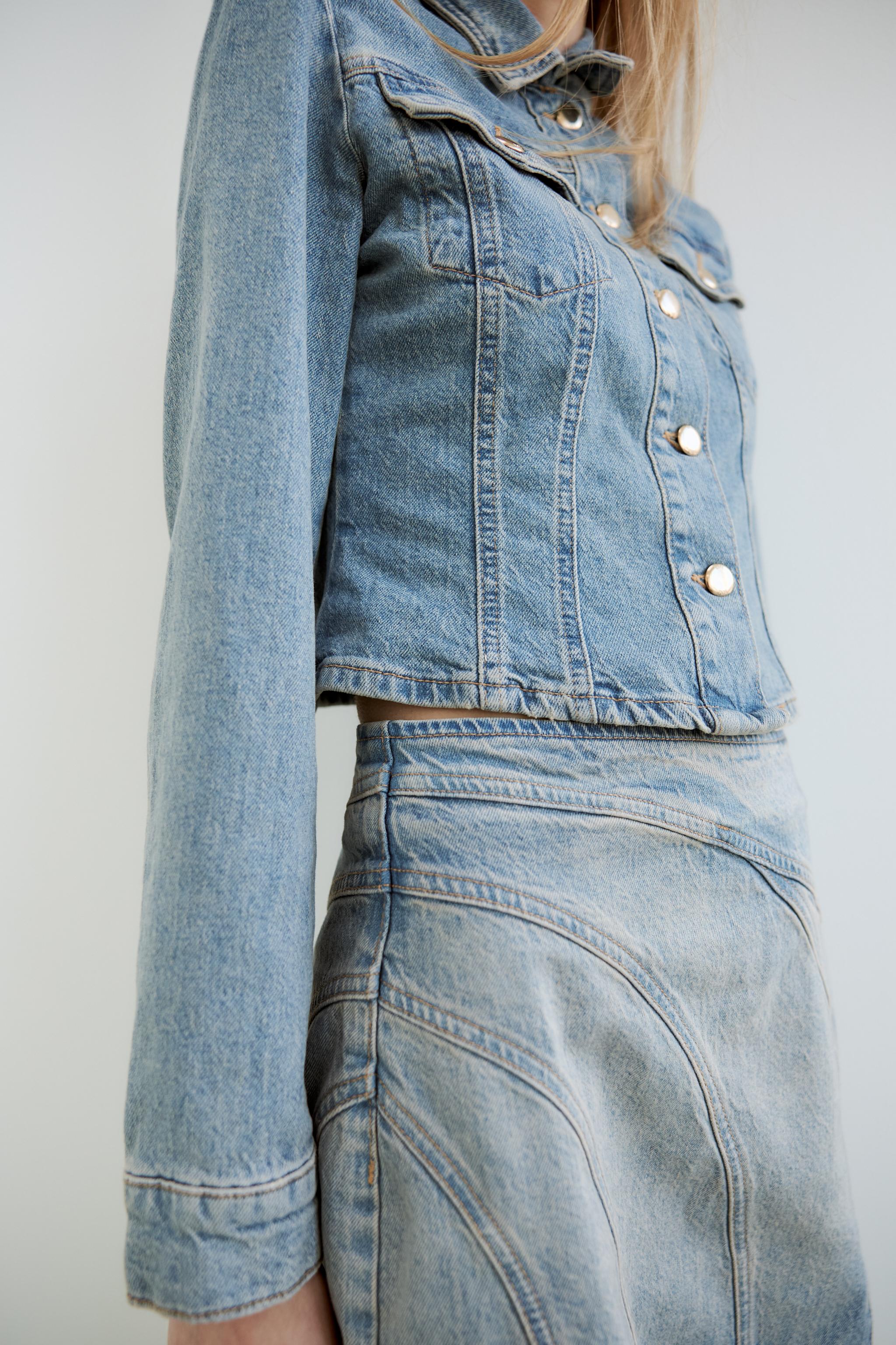 Zara denim jacket store with puff sleeves