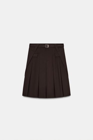ZW COLLECTION BOX PLEAT MIDI SKIRT - Brown by Zara - Image 3