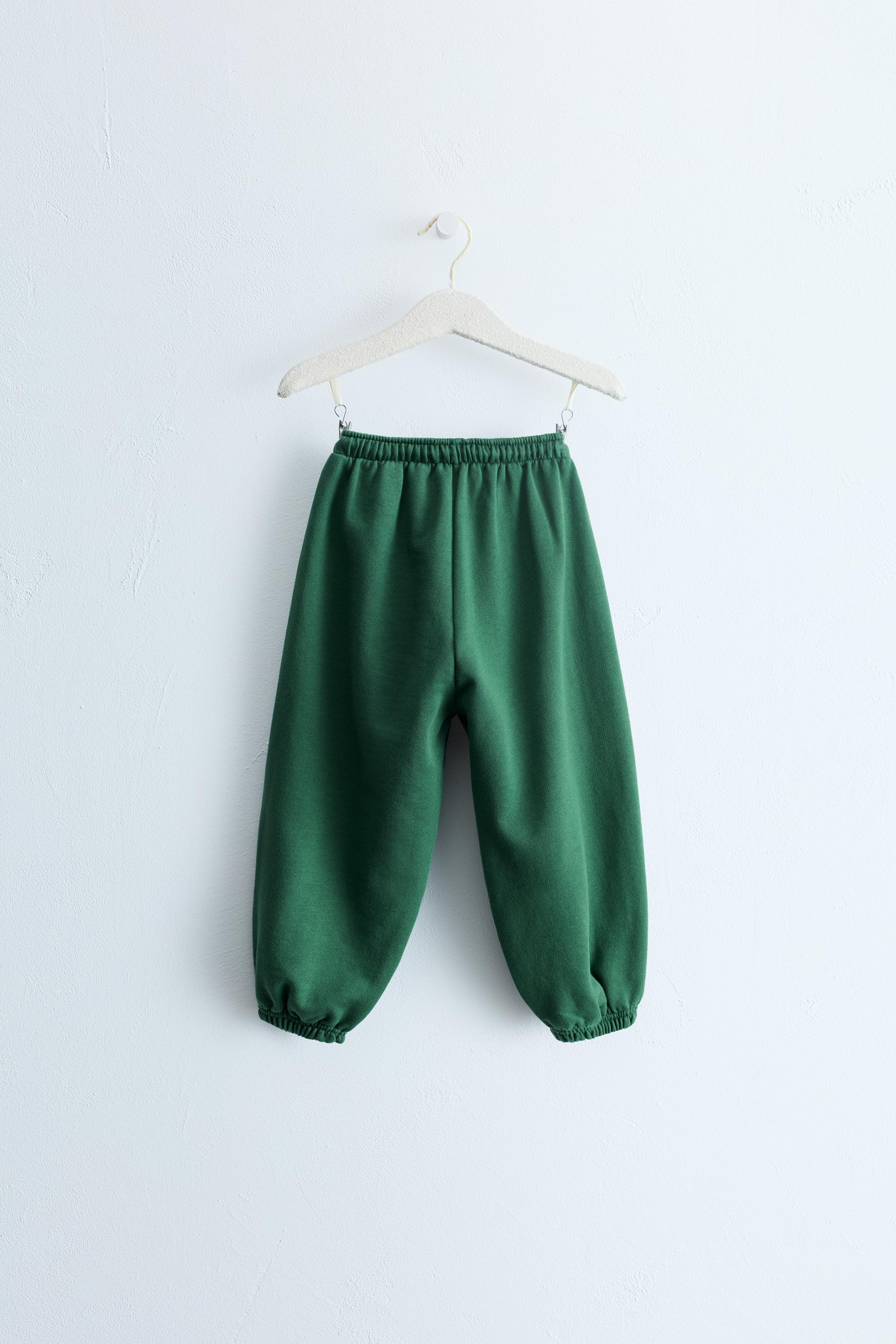 ZARA TIMELESS - LABEL DETAIL FLEECE JOGGERS — GREEN