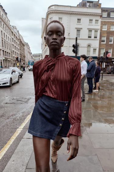 STRIPED BLOUSE WITH BOW - Brick by Zara - Image 2