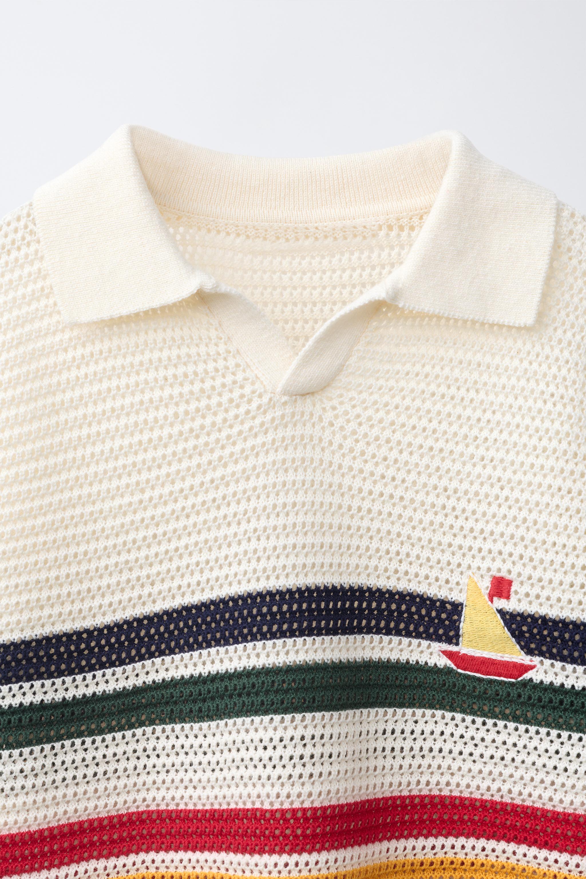 Детские свитеры Zara STRIPED KNIT POLO WITH BOAT EMBROIDERY — фото 3