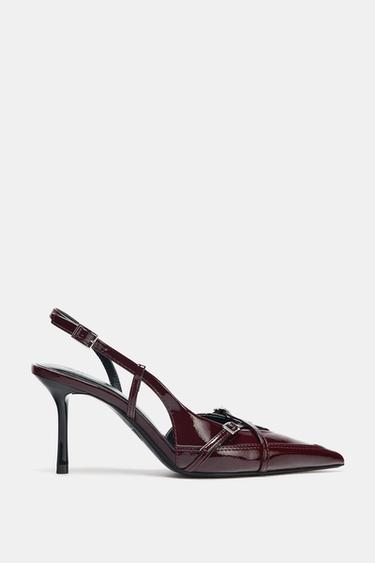 BUCKLED STRAPPY HEELS - Burgundy Red by Zara