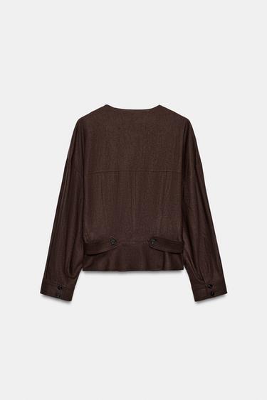 GILET CROISÉ AVEC LIN - Marron chocolat de Zara - Image 9