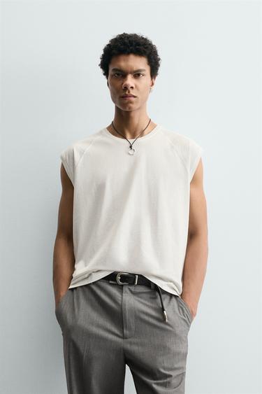 Zara WASHED TANK TOP - Ecru