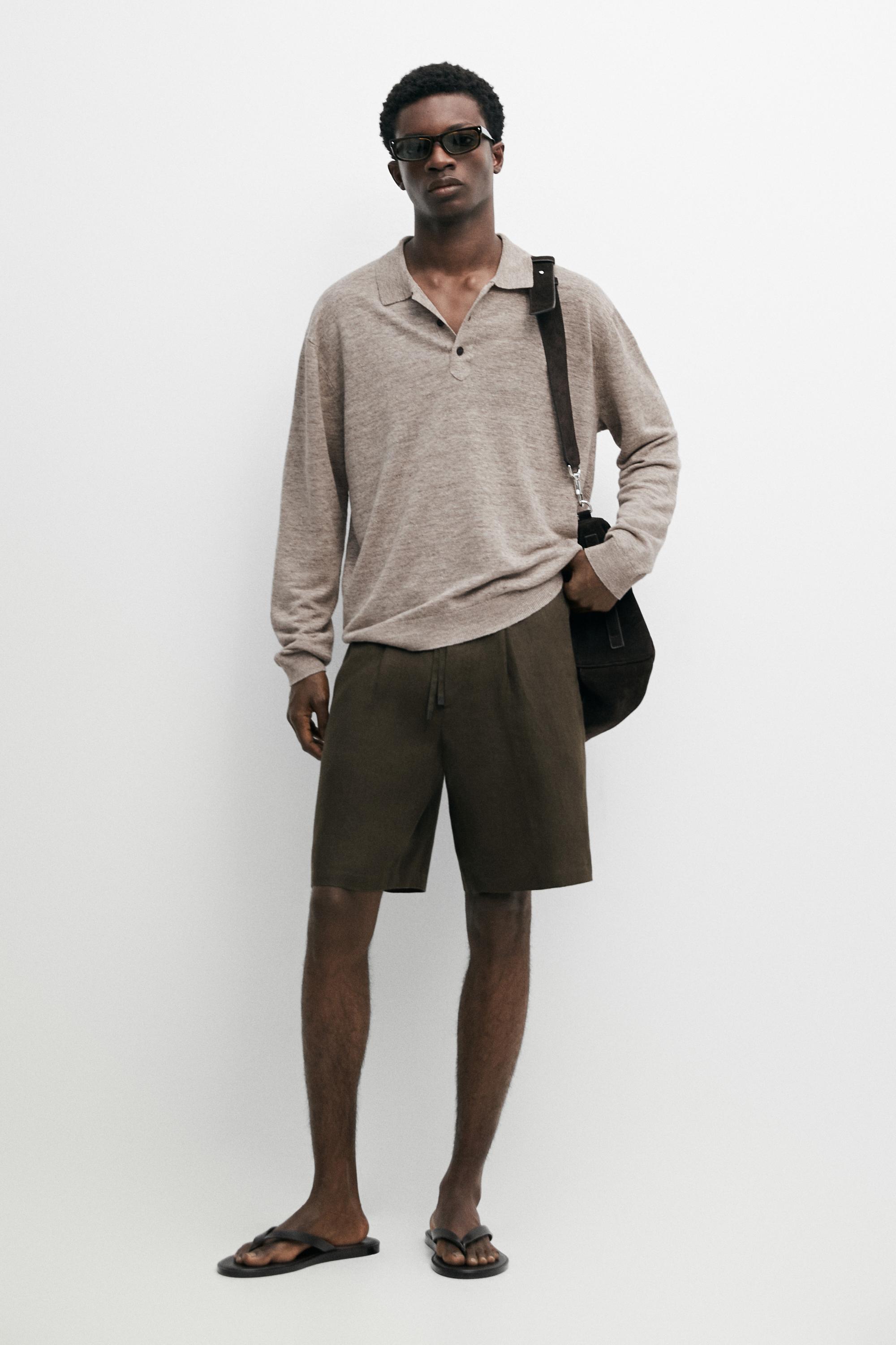 100% linen knit polo collar sweater