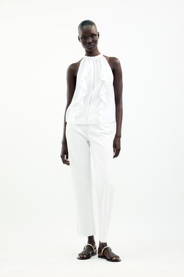 TOP HALTER COM FOLHOS E RAMI - Branco da Zara - Imagem 0