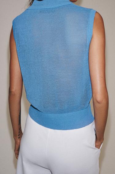 KNIT SLEEVELESS POLO SHIRT - Blue by Zara - Image 2