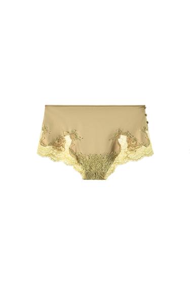 CULOTTE SATINÉE AVEC DENTELLE - jaune de Zara