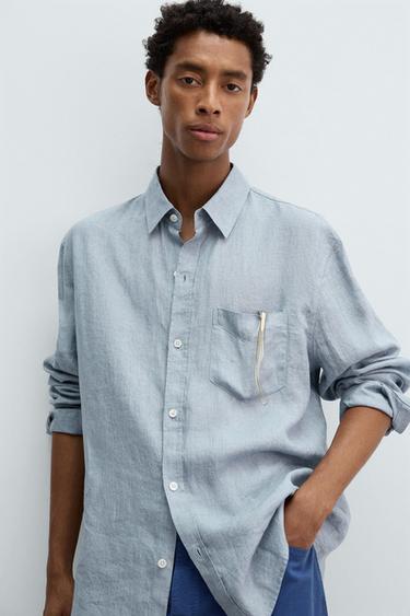 RELAXED FIT 100% LINEN SHIRT - Sky blue by Zara - Image 4