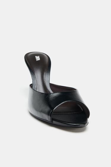 LEATHER SLINGBACK SANDALS - Black by Zara - Image 3