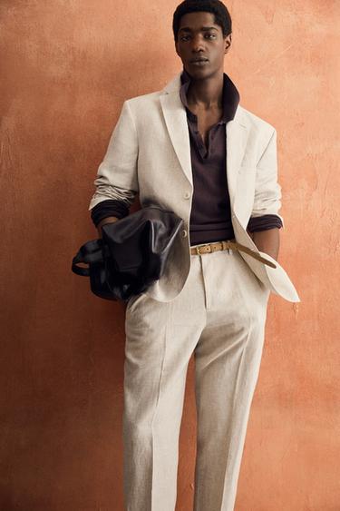 VESTE DE COSTUME 100% LIN - Beige clair de Zara