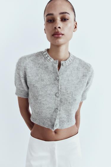 КАРДИГАН С ПУГОВИЦАМИ И СТРАЗАМИ — СЕРЫЙ от Zara — изображение 0