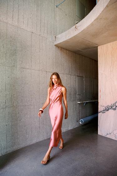 SATIN MIDI DRESS - Peach by Zara - Image 0