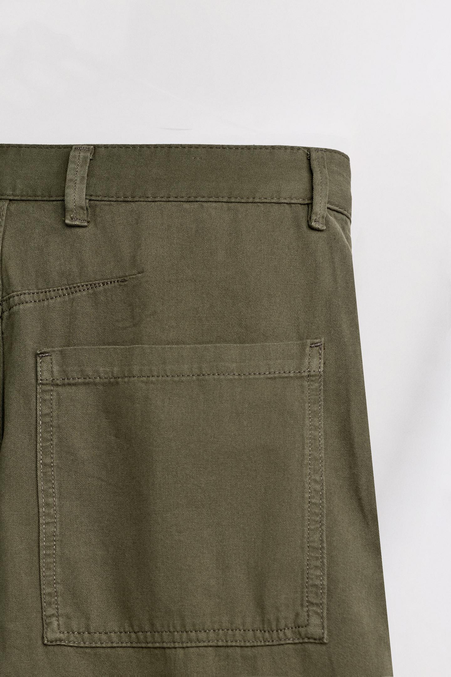 Мужские брюки Zara Pleated Pants with Metal Hook, цвет: Хаки — фото 10