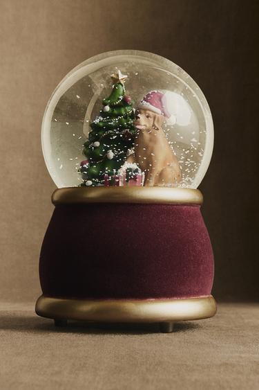 クリスマス ゴールデンレトリバー犬 スノーグローブレッドZaraのクリスマス ゴールデンレトリバー犬 スノーグローブ - レッド