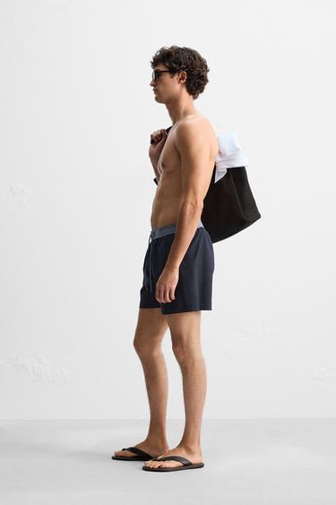 CONTRAST REGULAR SWIMMING TRUNKS - Navy blue by Zara - Image 4