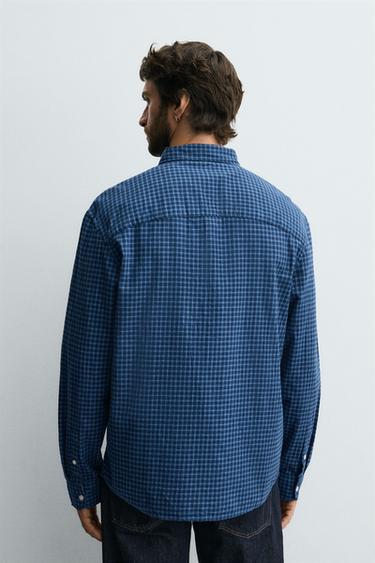 CAMISA CUADROS FRANELA - Azul de Zara