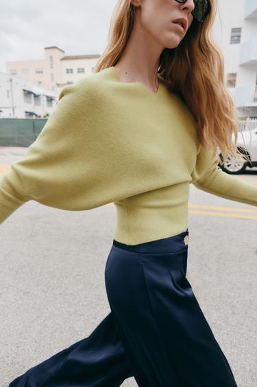 Zara V-NECK KNIT JUMPER - Light green