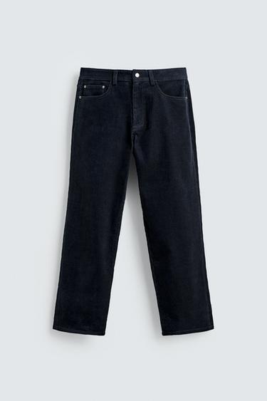 REGULAR FIT CORDUROY TROUSERS - Navy blue by Zara