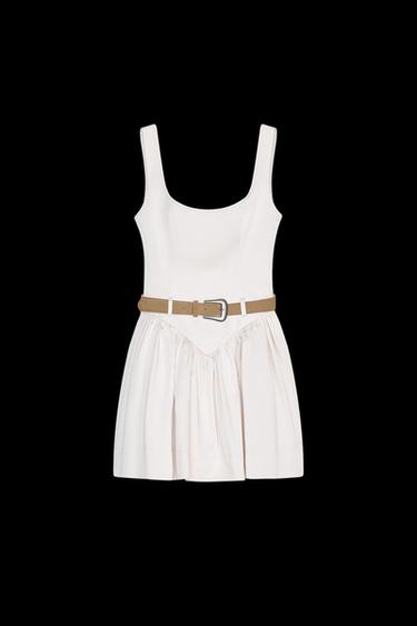FITTED SHORT DRESS WITH BELT - Stone by Zara - Image 0