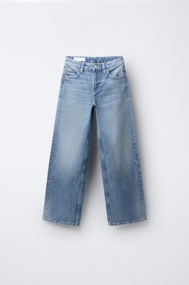 Zara ANIMAL PRINT STAR WIDE LEG JEANS - Blue