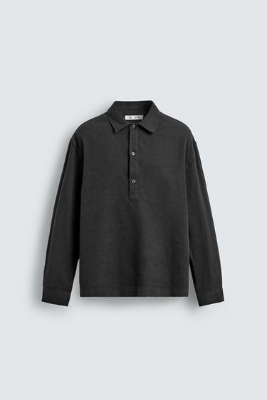 CAMISA POLO ALGODÓN - LINO - Negro de Zara