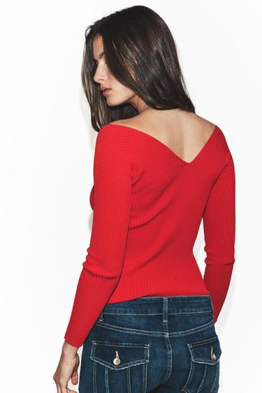 RIBBED KNIT FITTED TOP - Red by Zara
