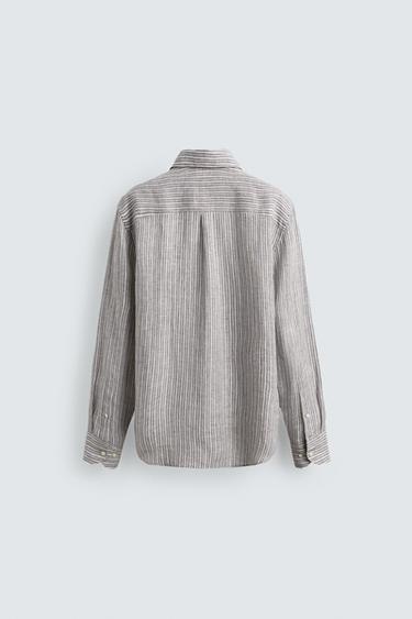 100% LINEN STRIPED SHIRT - striped by Zara - Image 7