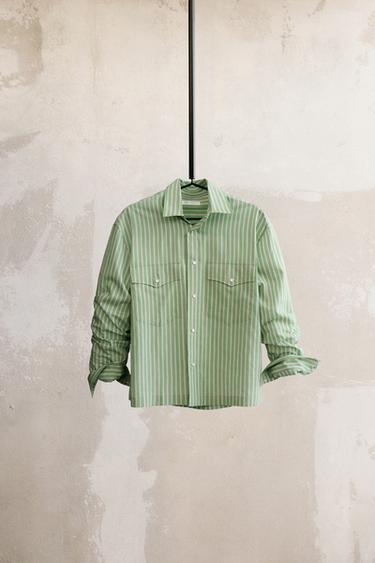 RELAXED FIT STRIPED SHIRT - Turquoise green by Zara