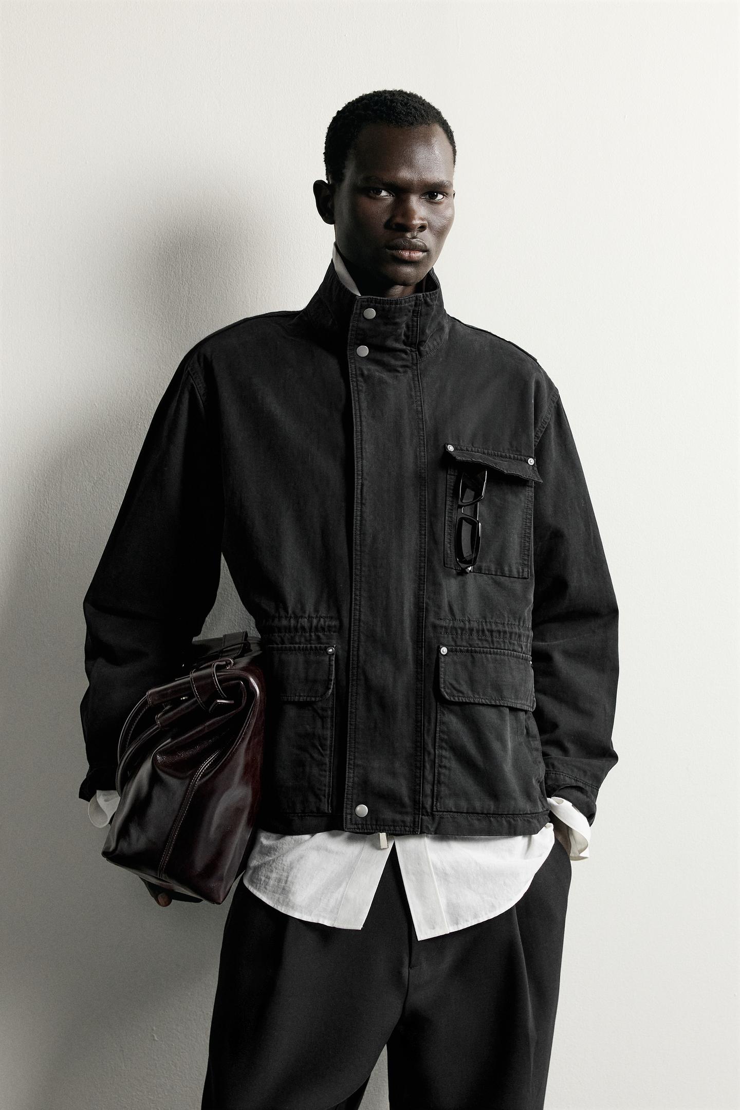Мужская куртка Zara Relaxed Fit Utility Pocket, цвет: Угольный — фото 2