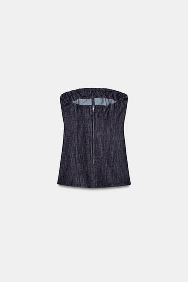 DENIM-EFFECT BUSTIER TOP - Dark indigo by Zara - Image 5