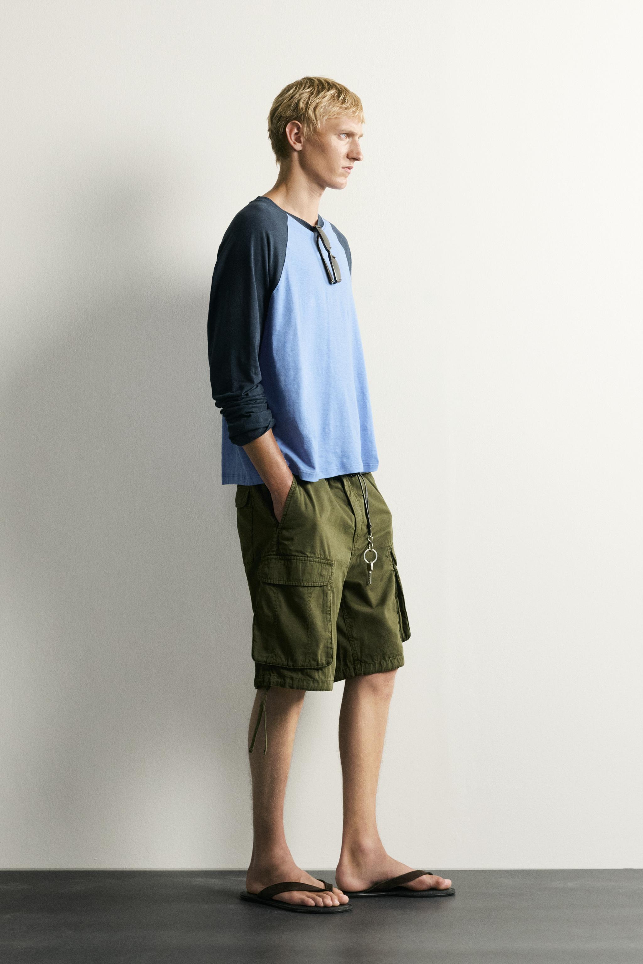 Мужские футболки Zara COTTON-LINEN LONG SLEEVE RAGLAN T-SHIRT — фото 4
