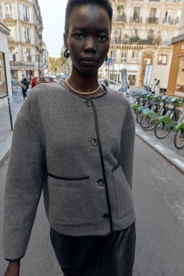 VESTE RÉVERSIBLE À LISERÉS EN MATIÈRE SYNTHÉTIQUE - Gris de Zara - Image 3