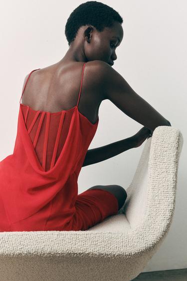 ASYMMETRIC BUSTIER MIDI DRESS - Red by Zara - Image 1