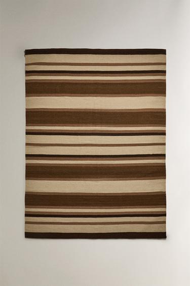 Zara LARGE STRIPED AREA RUG - Brown