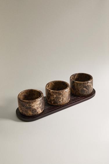 TRAY AND MARBLE BOWL SET - Brown by Zara - Image 1