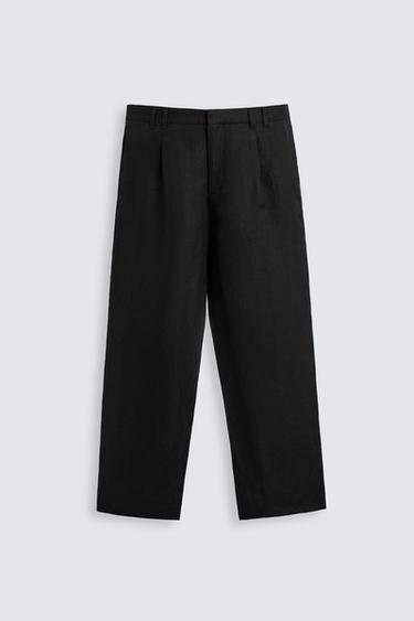 Zara 100% LINEN SUIT PANTS - Black