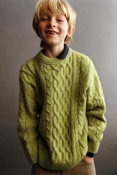 Zara CABLE KNIT SWEATER - Lime green