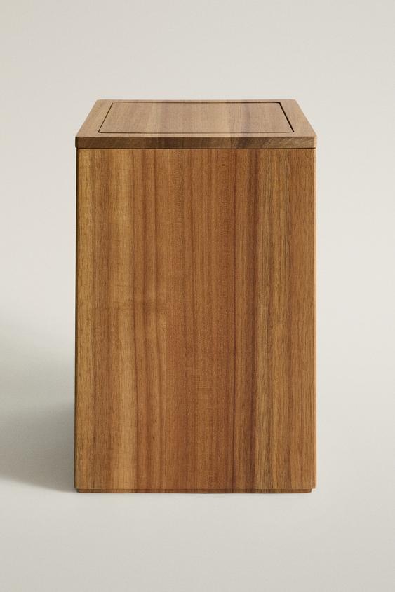 LARGE SQUARE WOODEN BATHROOM BIN - Light beige by Zara - Image 0