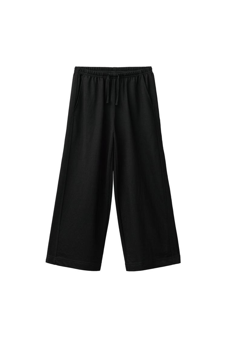 WIDE LEG PAJAMA PANTS — Black