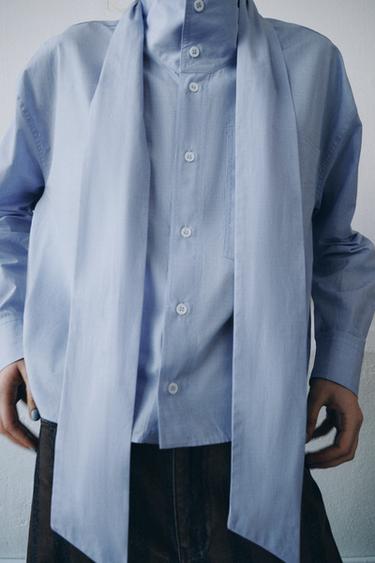 CHEMISE AVEC NŒUD ZW COLLECTION - Bleu de Zara - Image 4